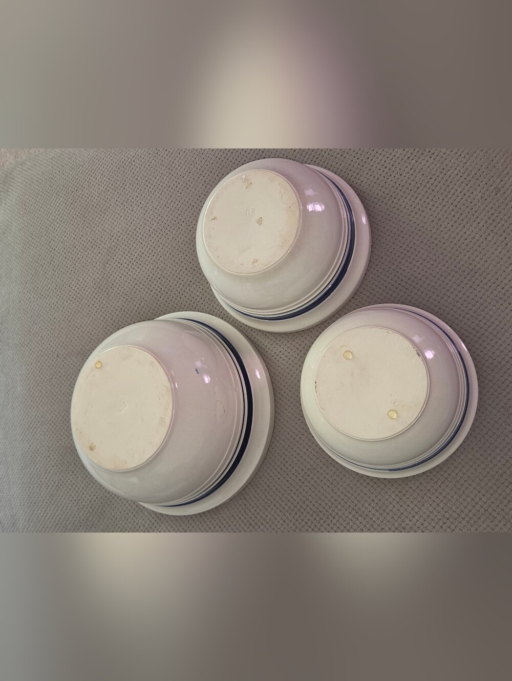 VTG Roseville Friendship Pottery Nesting Bowls Set 3 Blue Stripe Stoneware USA - Picture 13 of 16